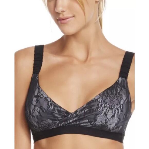 Fabletics Sports Bra Women XXS Black Lilac Jasmin Lace Running Yoga Gym Workout - Picture 1 of 8